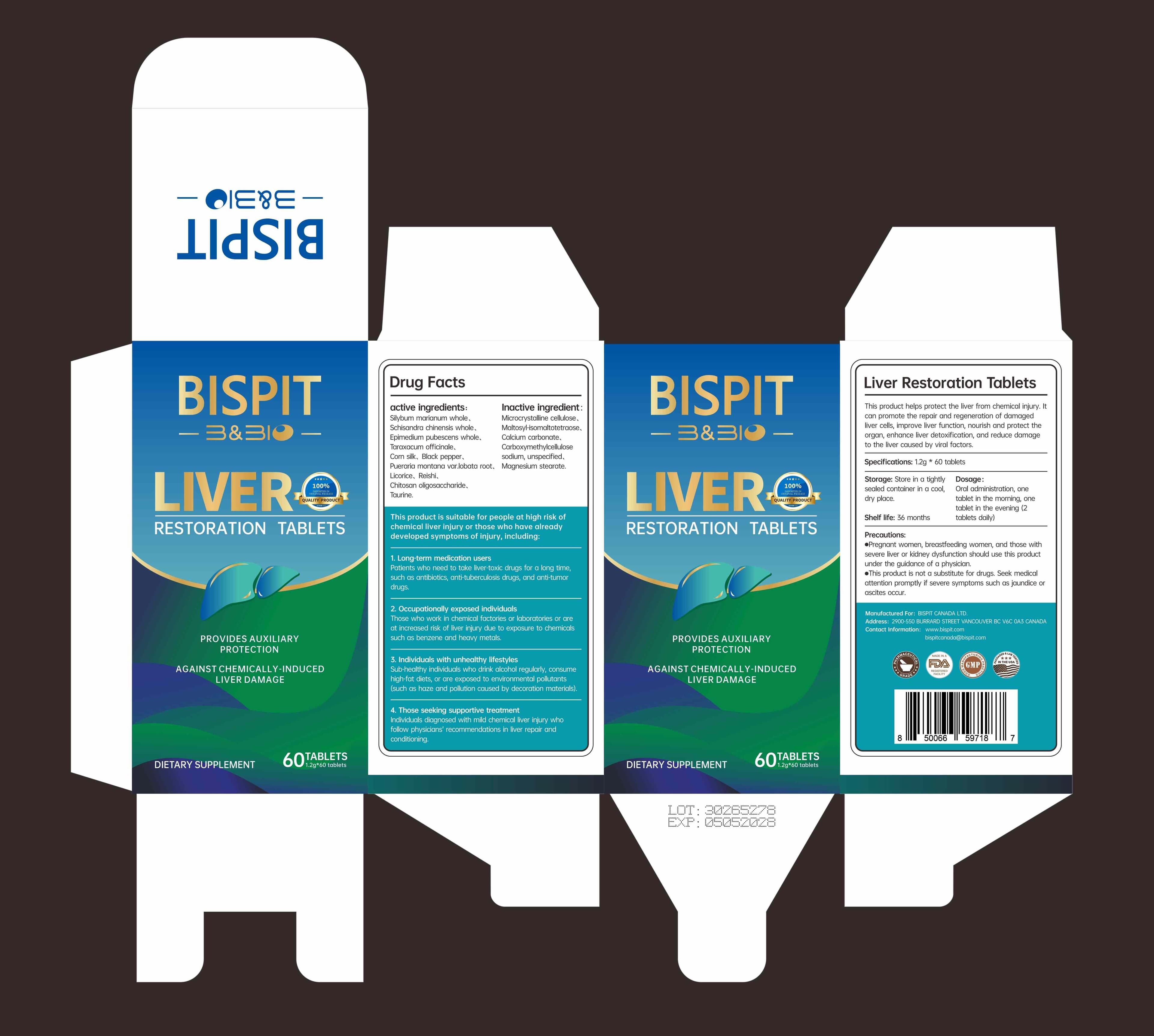 Bispit Liver Restoration Tablets — Reference image, actual packaging may vary
