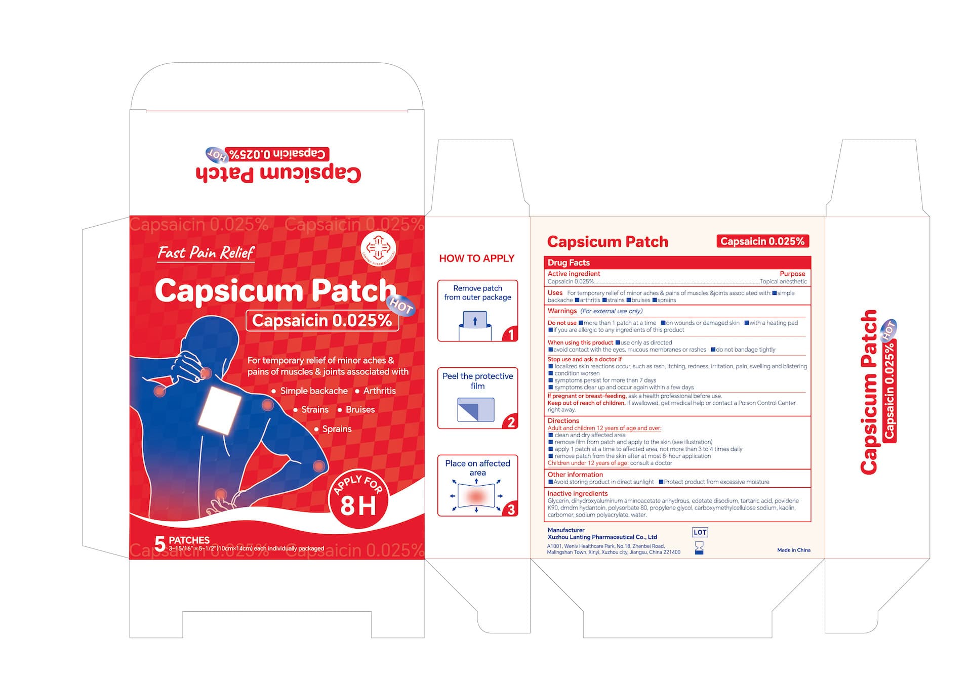 0.025% Capsaicin Pain Relief Patch — Reference image, actual packaging may vary