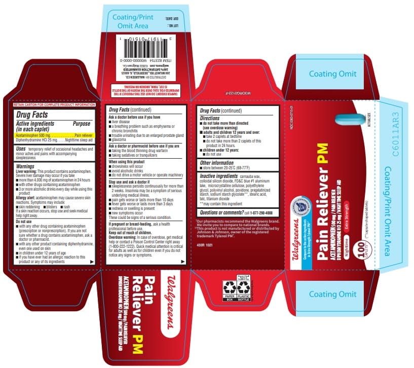 Extra Strength Nite-Time Pain Relief (430r Walgreens Acetaminophen 500 Mg,diphenhydramine HCL 25 Mg Tablet) package label