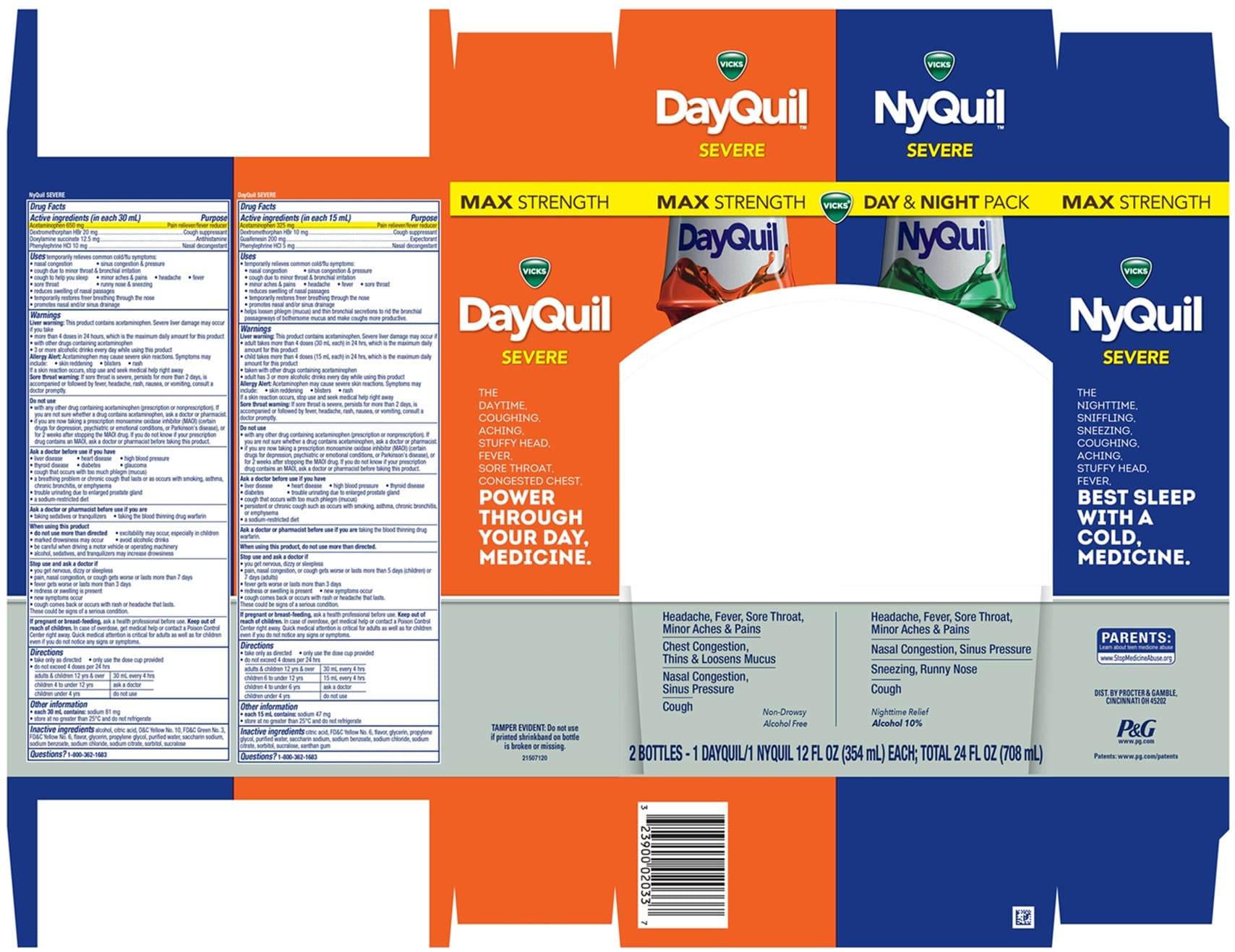 Severe Cold and Flu (Acetaminophen, Dextromethorphan Hydrobromide,guaifenesin, Phenylephrine Hydrochloride / Acetaminophen, Dextromethorphan Hydrobromide, Doxylamine Succinate, Phenylephrine Hydrochloride) package label