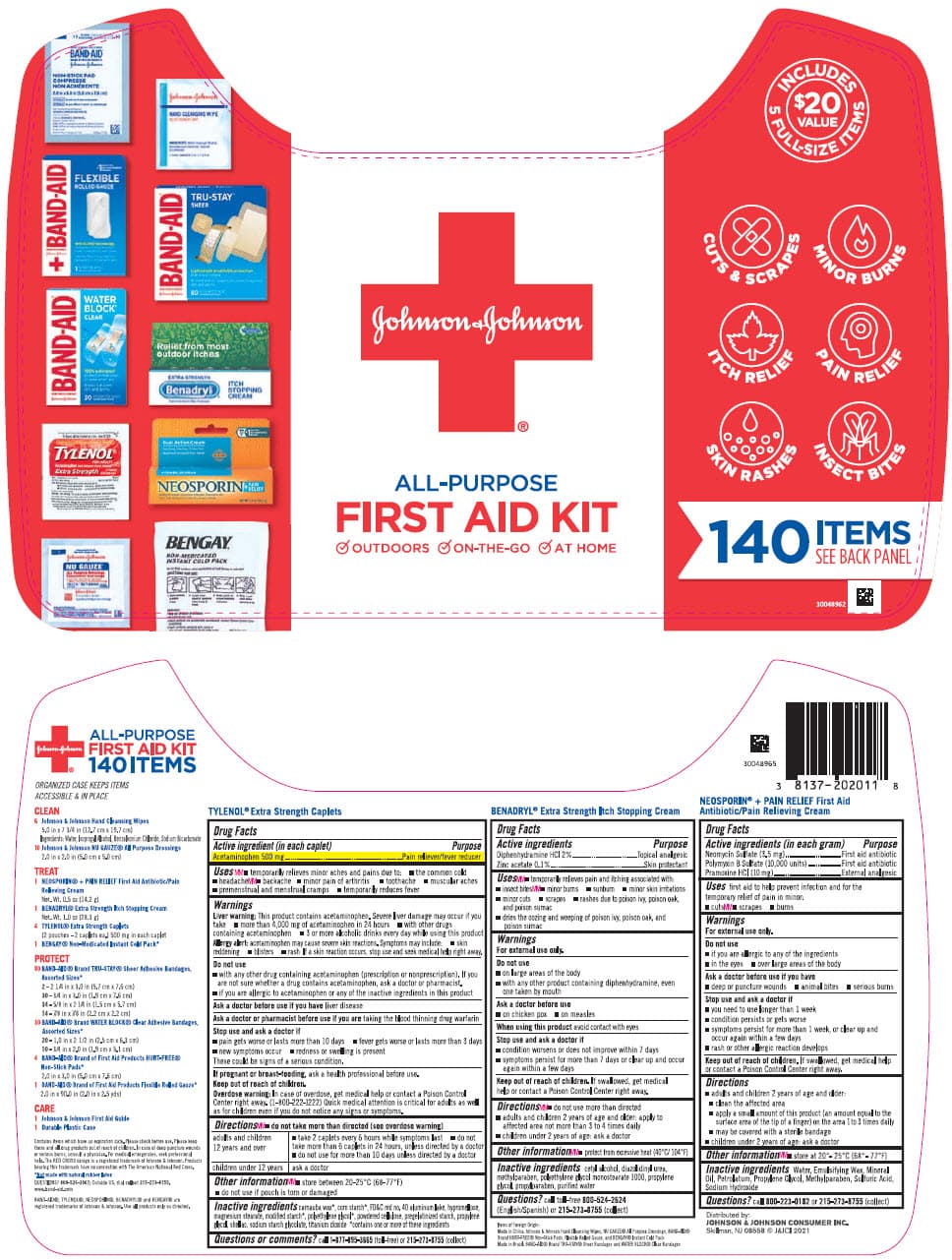 Johnson and Johnson First Aid Travel Ready (Acetaminophen, Neomycin Sulfate, Polymyxin B Sulfate, Pramoxine Hydrochloride) package label