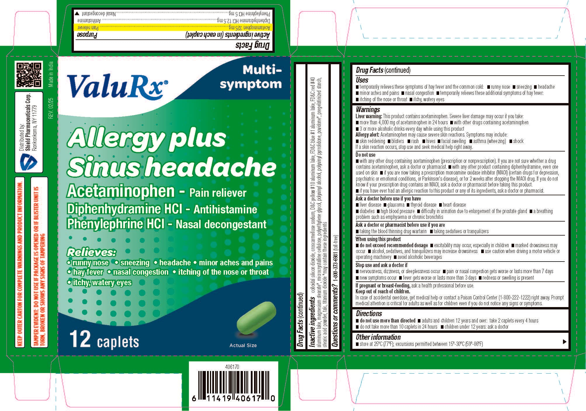 Allergy Plus Sinus Headache (Acetaminophen 325 Mg, Diphenhydramine HCL 12.5 Mg, Phenylephrine HCL 5 Mg) package label