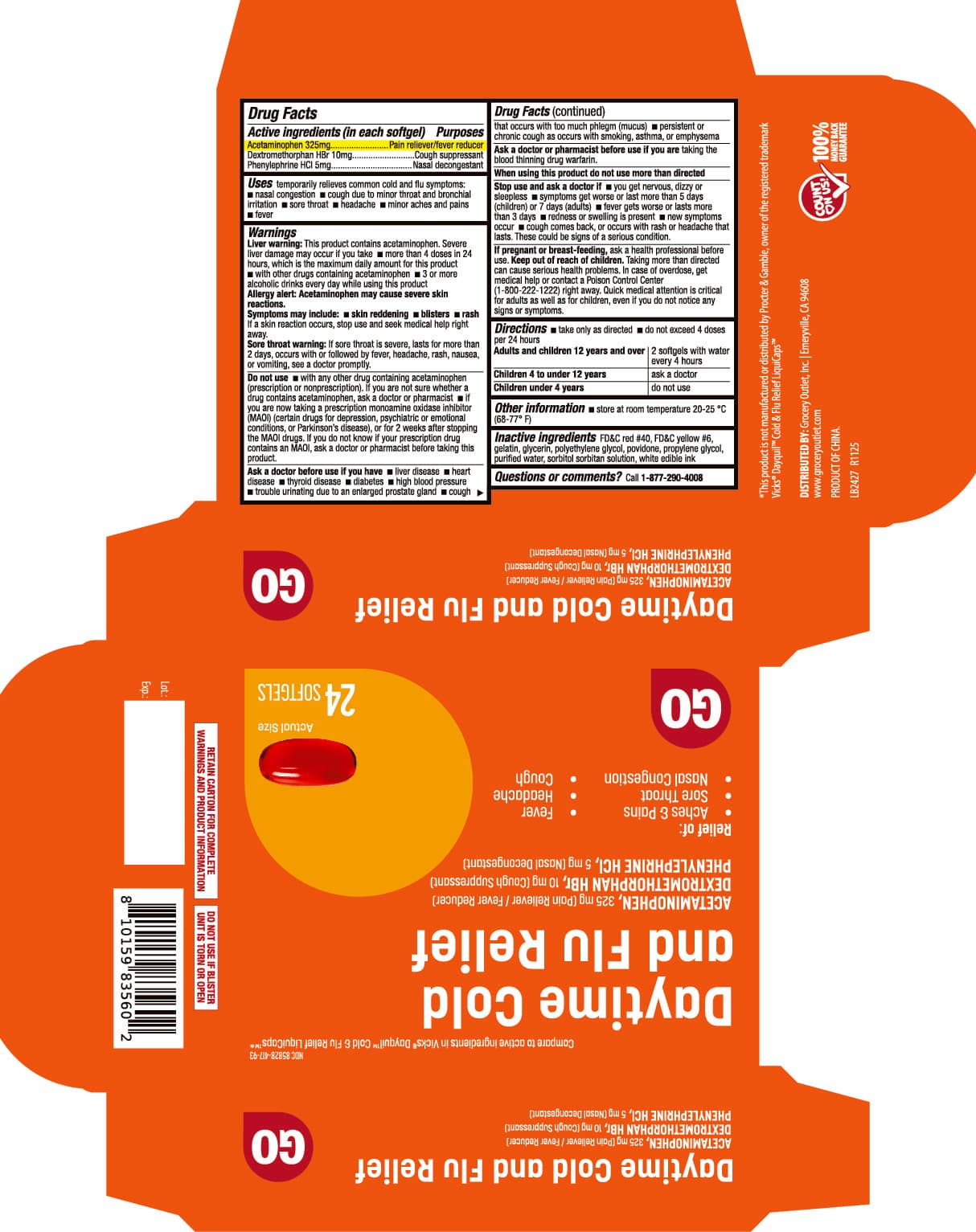 Daytime Cold and Flu (Acetaminophen 325mg/ Dextromethorphan HBR 10mg/ Phenylephrine HCL 5mg) package label