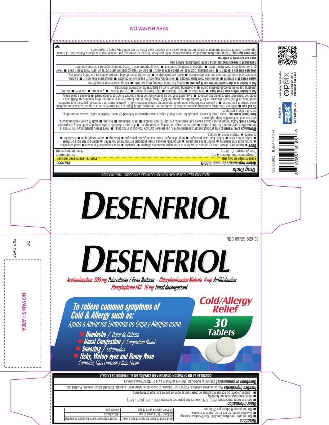 Otis Clapp Valihist (Acetaminophen,chlorpheniramine Maleate, Phenylephrine Hydrochloride) package label