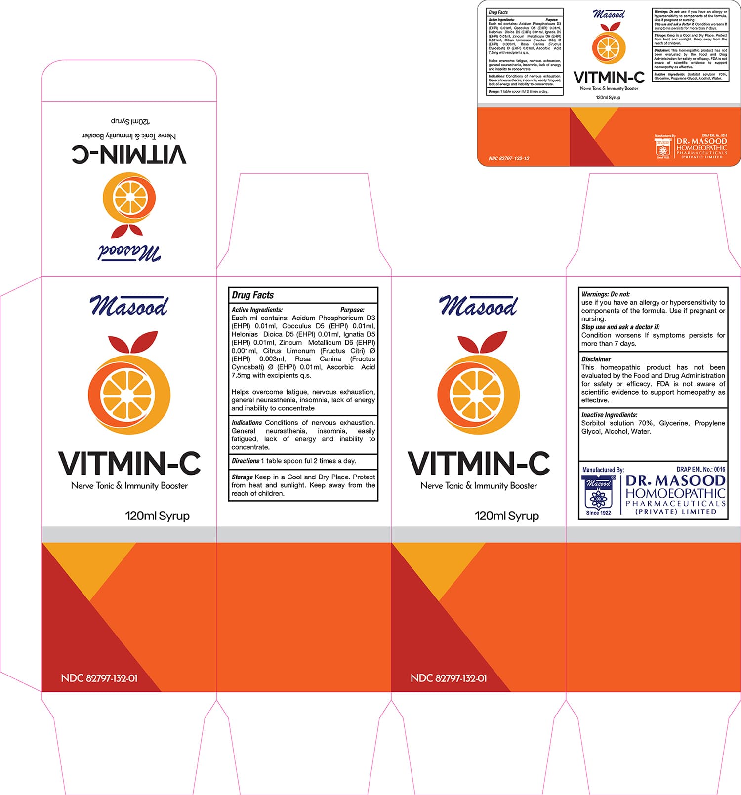 Vitmin C (Acid Phos D3, Cocculus D5, Helonias Dioca D5, Zincum Met D6, Citrus Limonum , Rosa Canina , Ascorbic Acid, Citric Acid) package label