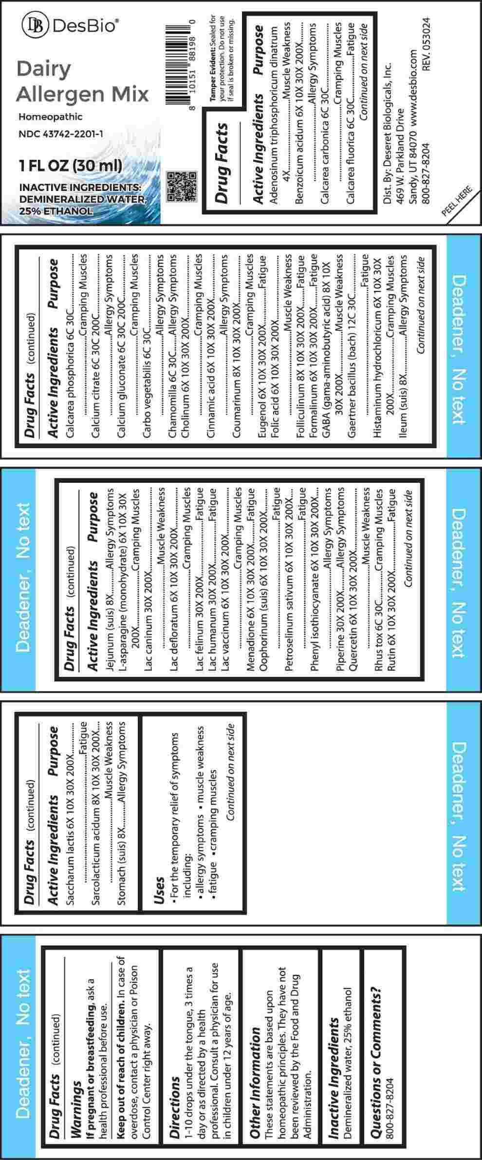 Dairy Allergen Mix (Adenosinum Triphosphoricum Dinatrum, Benzoicum Acidum, Cholinum, Cinnamic Acid, Eugenol, Folic Acid, Formalinum, Histaminum Hydrochloricum, L-Asparagine (monohydrate), Lac Defloratum, Lac Vaccinum, Menadione, Oophorinum (suis), Petroselinum Sativum, Phenyl Isothiocyanate, Quercetin, Rutin, Saccharum Lactis, Ileum (suis), Jejunum (suis), Stomach (suis), Coumarinum, Folliculinum, Gaba (gamma-Aminobutyric Acid), Sarcolacticum Acidum, Lac Caninum, Lac Felinum, Lac Humanum, Piperine, Calcarea Carbonica,) package label
