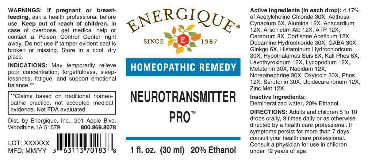 Neurotransmitter Pro (Aethusa Cynapium, Ginkgo Biloba, Kali Phosphoricum, Cerebrum Suis, Hypothalamus Suis, Adenosinum Triphosphoricum Dinatrum, Alumina, Anacardium Orientale, Arsenicum Album, Cortisone Aceticum, Levothyroxinum, Lycopodium Clavatum, Nadidum, Phosphorus, Ubidecarenonum, Zincum Metallicum, Acetylcholine Chloride, Dopamine Hydrochloride, Gaba (gamma-Aminobutyric Acid), Histaminum Hydrochloricum, Melatonin, Norepinephrine (bitartrate), Serotonin (hydrochloride), Oxytocin) package label