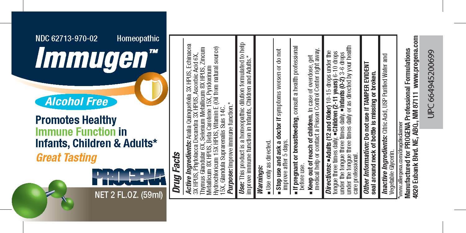 Progena Immugen (Aralia Quinquefolia, Echinacea, Phytolacca Decandra, Ascorbic Acid, Beta Carotene, Glandula Suprarenalis, Pyridoxinum Hydrochloricum, Spleen, Thymus, Selenium Metallicum, Vitamin E, Zincum Metallicum) package label