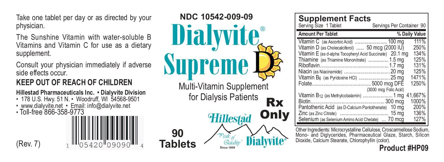 Dialyvite Supreme D (Ascorbic Acid, Cholecalciferol, Alpha-Tocopherol, Thiamine, Riboflavin, Niacinamide, Pyridoxine, Folic Acid, Cobalamin, Biotin, Pantothenic Acid, Zinc, Selenium) package label
