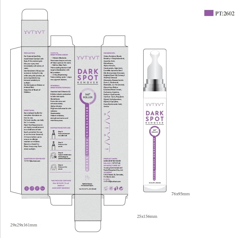 Yvtyvt Dark Spot Remover Serum (Ascorbic Acid, Kojic Acid) package label