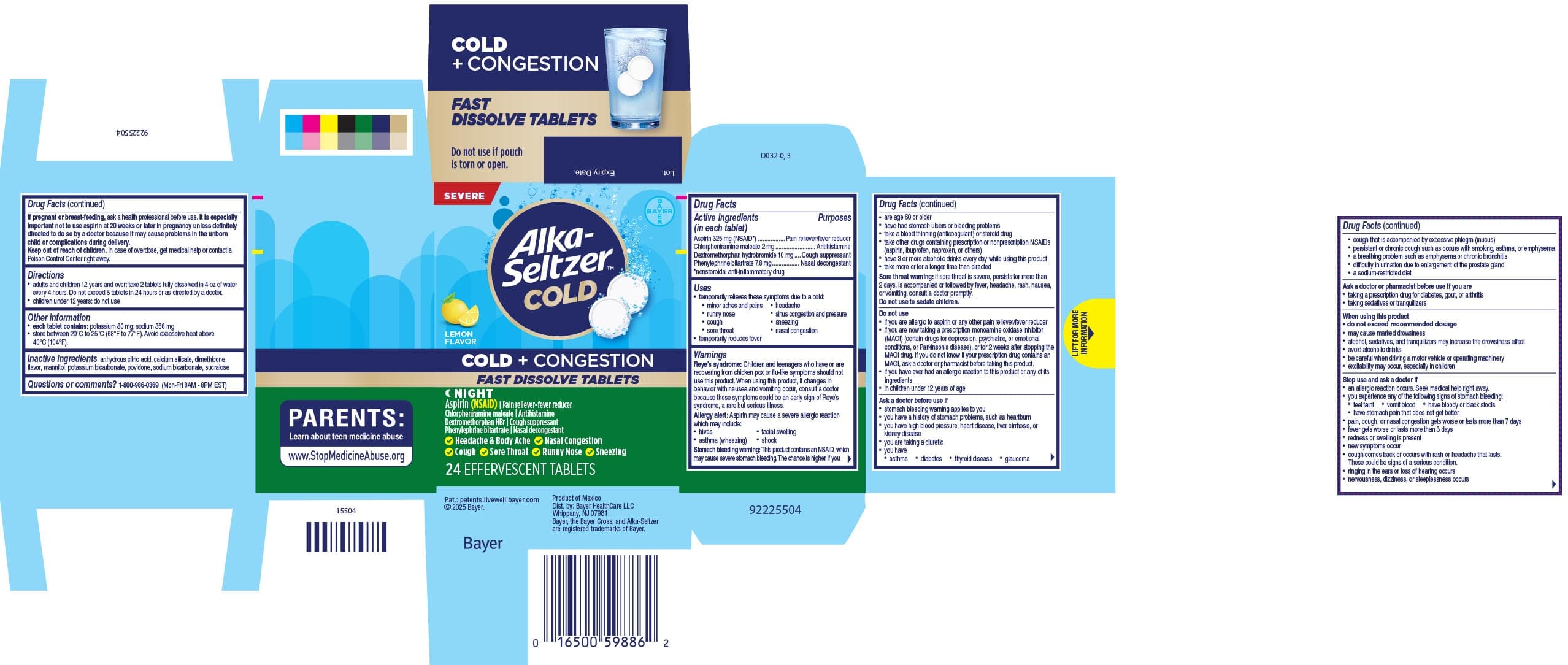 Alka-Seltzer Plus Severe Cold Night Powerfast Fizz (Aspirin, Chlorpheniramine Maleate, Dextromethorphan Hydrobromide, Phenylephrine Bitartrate) package label