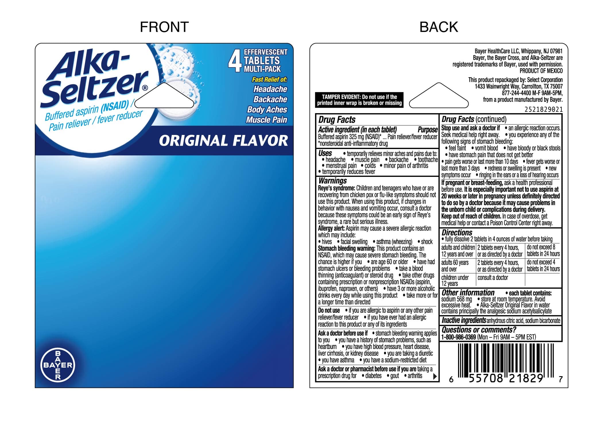 Aspirin, Citric Acid, Sodium Bicarbonate package label