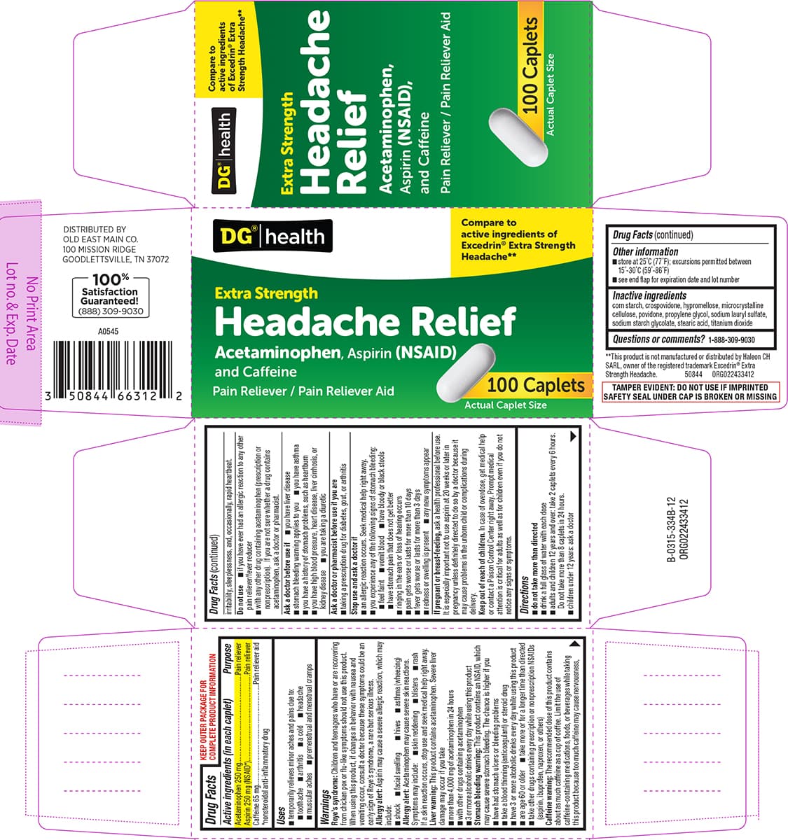 Medi First Pain Ache (Aspirin,caffeine) package label