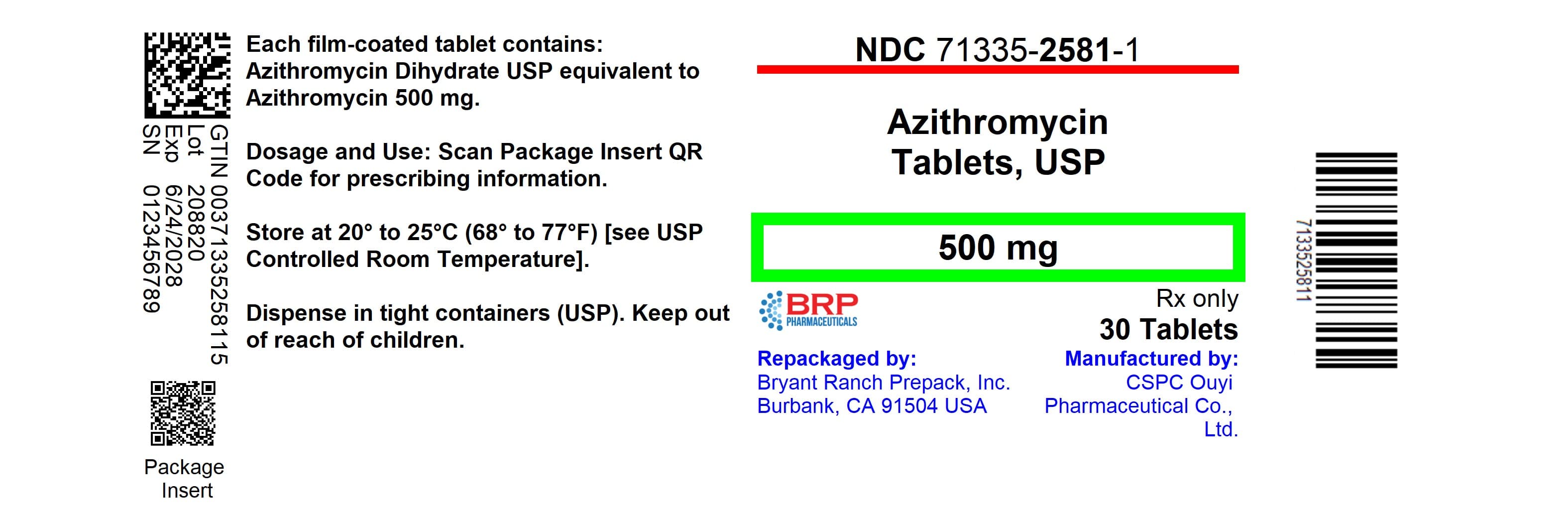 Azithromycin Dihydrate package label