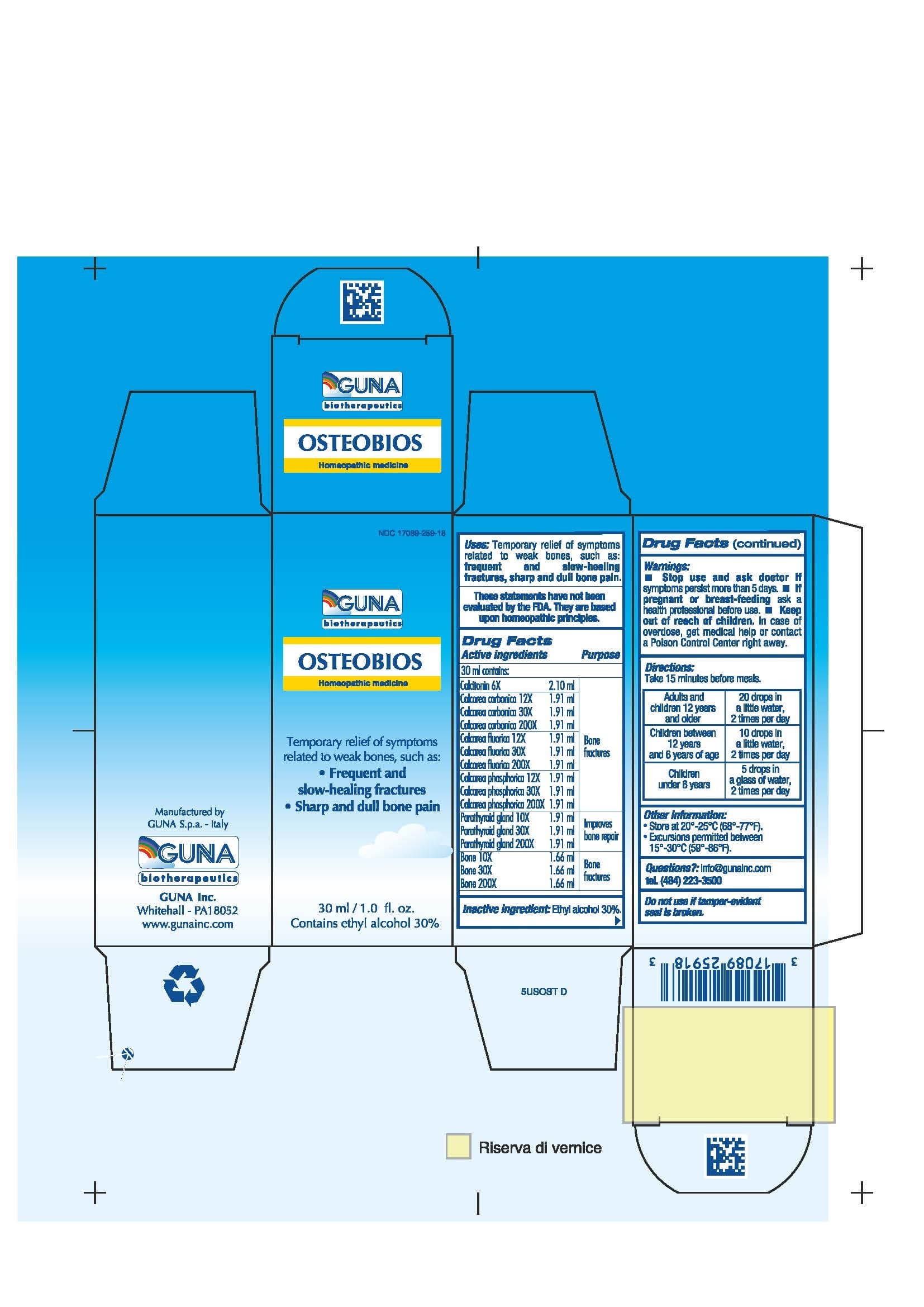 Osteobios (Calcitonin Human - Calcium Carbonate - Calcium Fluoride - Calcium Phosphate - Isoleucine - Leucine - Lysine - Methionine - Phenylalanine - Sus Scrofa Bone - Sus Scrofa Parathyroid Gland - Threonine - Tryptophan - Valine -) package label