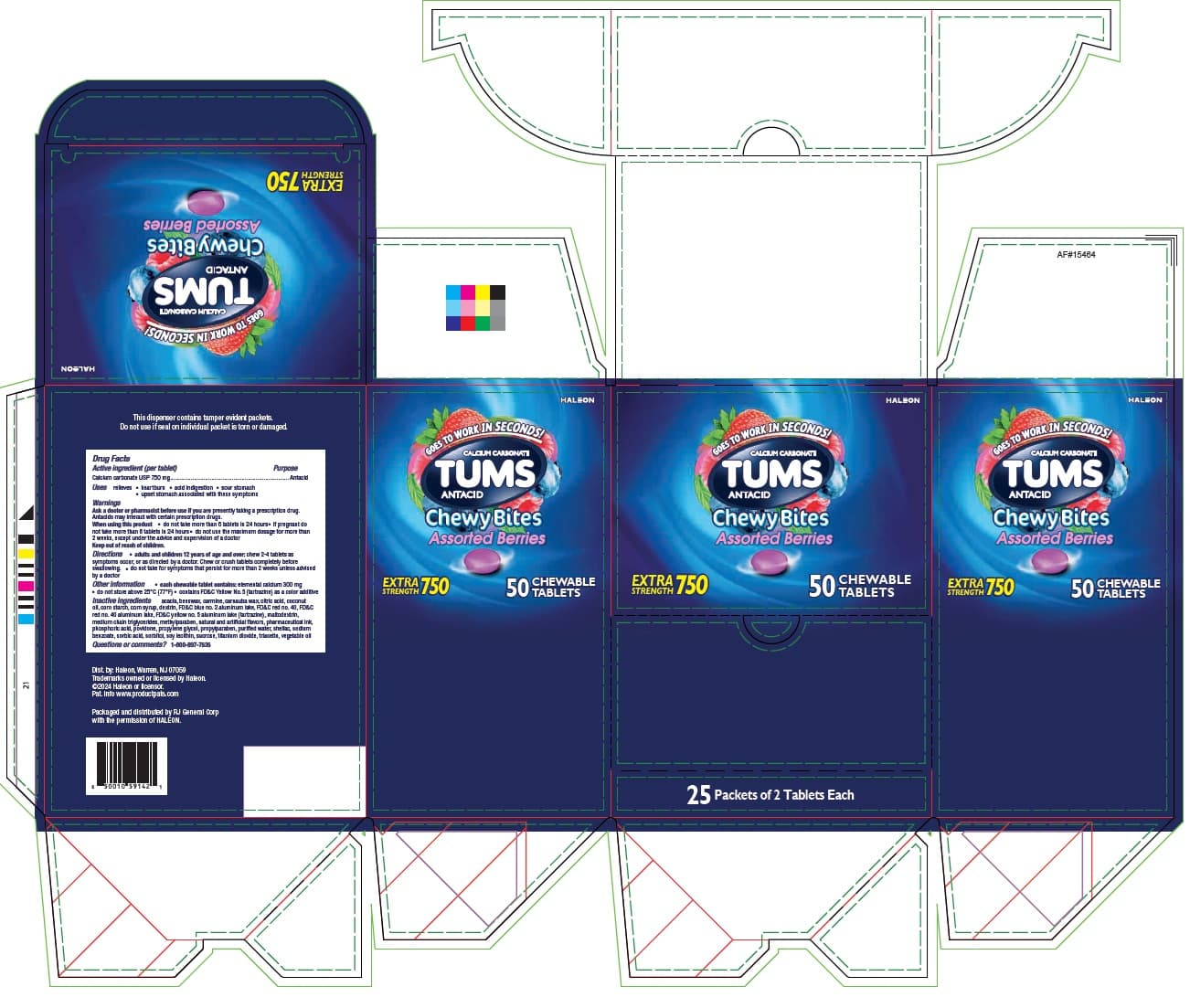 Tums Antacid Chewy Bites (Calcium Carbonate 750 Mg) package label