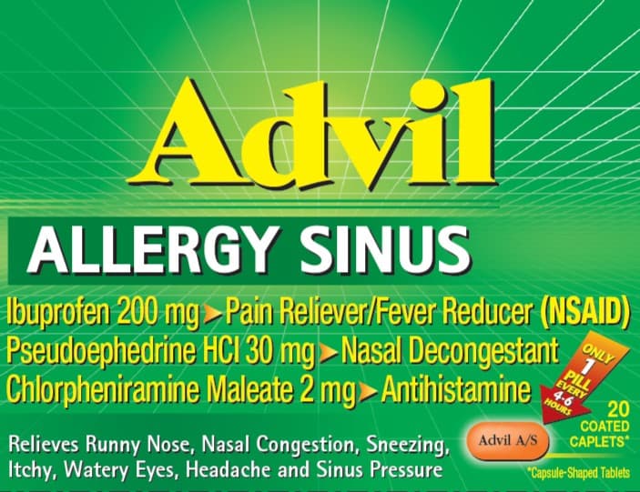 Advil Allergy Sinus (Chlorpheniramine Maleate, Ibuprofen, Pseudoephedrine HCL) package label