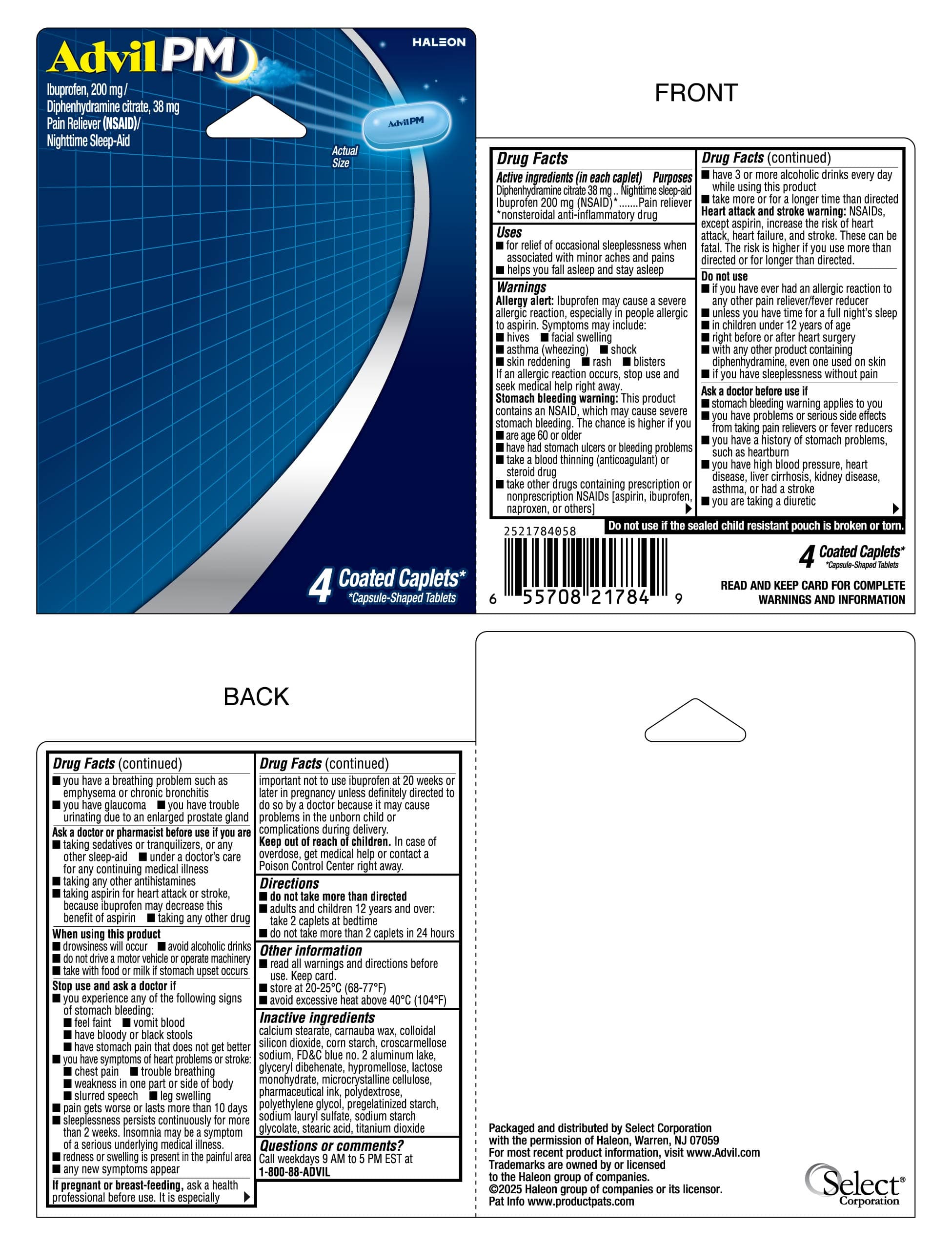 Advil Pm (Diphenhydramine Citrate, Ibuprofen) package label