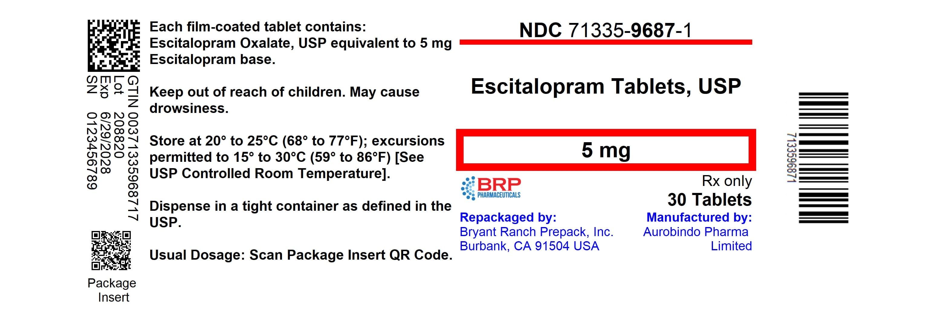 Escitalopram Oxalate package label