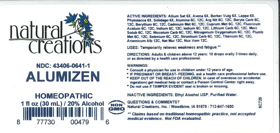 Alumizen (Garlic, Avena Sativa Flowering Top, Berberis Vulgaris Root Bark, Arctium Lappa Root, Phytolacca Americana Root, Solidago Virgaurea Flowering Top, Aluminum Oxide, Silver Nitrate, Barium Carbonate, Beryllium, Cadmium, Copper, Hydrofluoric Acid, Indium, Iodine, Lithium Carbonate, Mercurius Solubilis, Nickel Carbonate Hydroxide Tetrahydrate, Nitrous Oxide, Lead, Selenium, Strontium Carbonate, Titanium, Arsenic Trioxide, Sodium Chloride, Strychnos Nux-Vomica Seed.) package label