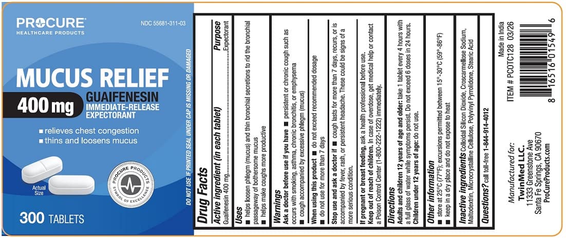 Mucus Relief (Guaifenesin 400 Mg) package label