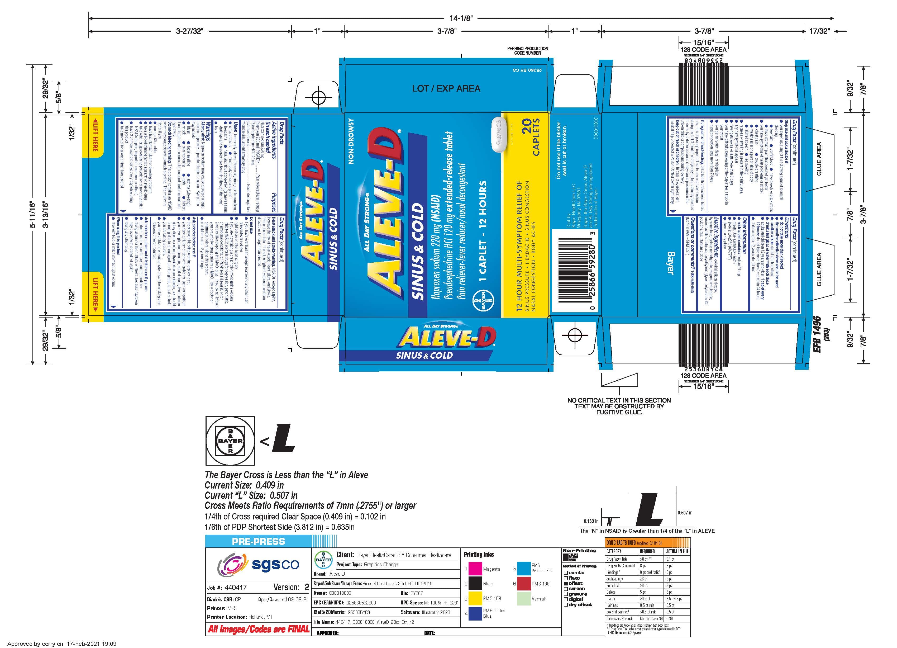 Aleve-D Sinus and Cold (Naproxen Sodium, Pseudeoephedrine Hydrochloride) package label