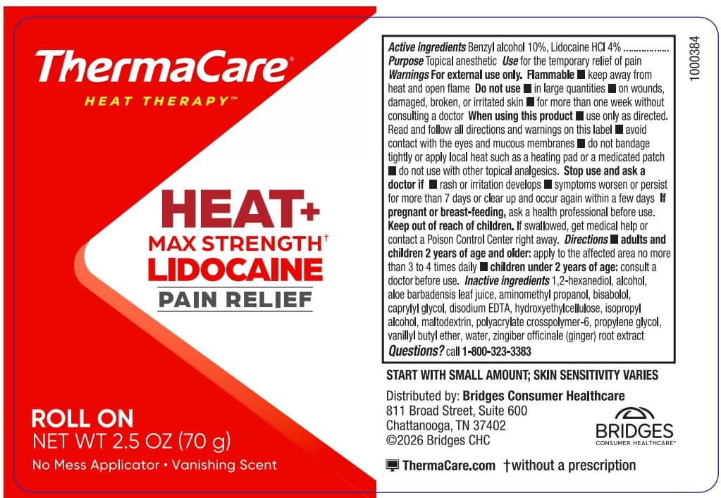 Thermacare Heat Therapy Max Strength Lidocaine Pain Relief Rollon package label