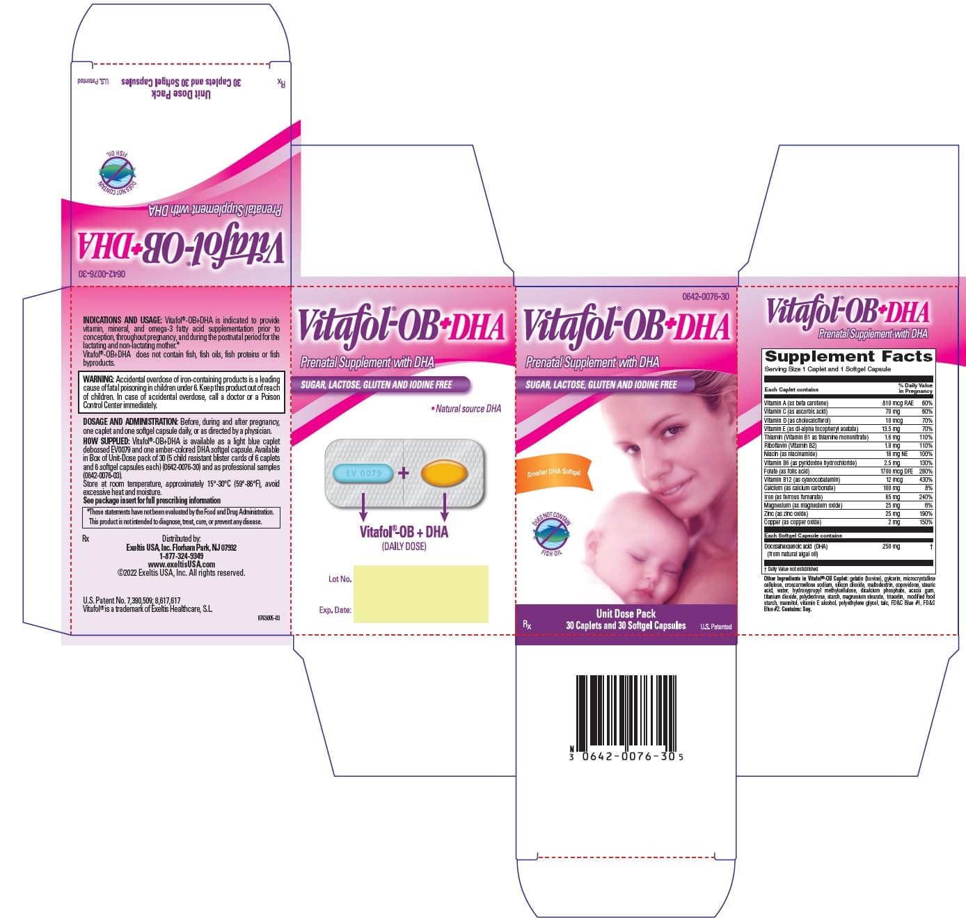 Vitafol-Ob Plus DHA (Vitamin A, Ascorbic Acid, Vitamin D, .alpha.-Tocopherol, Thiamine Mononitrate, Riboflavin, Niacin, Pyridoxine Hydrochloride, Folic Acid, Cyanocobalamin, Calcium, Iron, Magnesium, Zinc, Copper, and Doconexent) package label