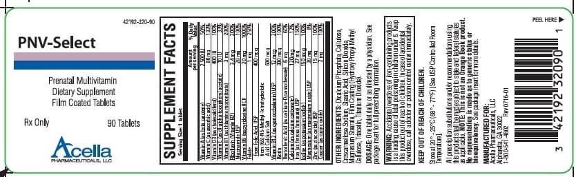 Pnv-Select (Vitamin a Acetate, Ascorbic Acid, Cholecalciferol, Alpha-Tocopherol Acetate, Dl, Thiamine Mononitrate, Riboflavin, Niacinamide, Pyridoxine Hydrochloride, Folic Acid, Cyanocobalamin, Biotin, Calcium Pantothenate, Calcium Carbonate, Ferrous Fumarate, Potassium Iodide, Magnesium Oxide, Zinc Oxide and Cupric Oxide) package label