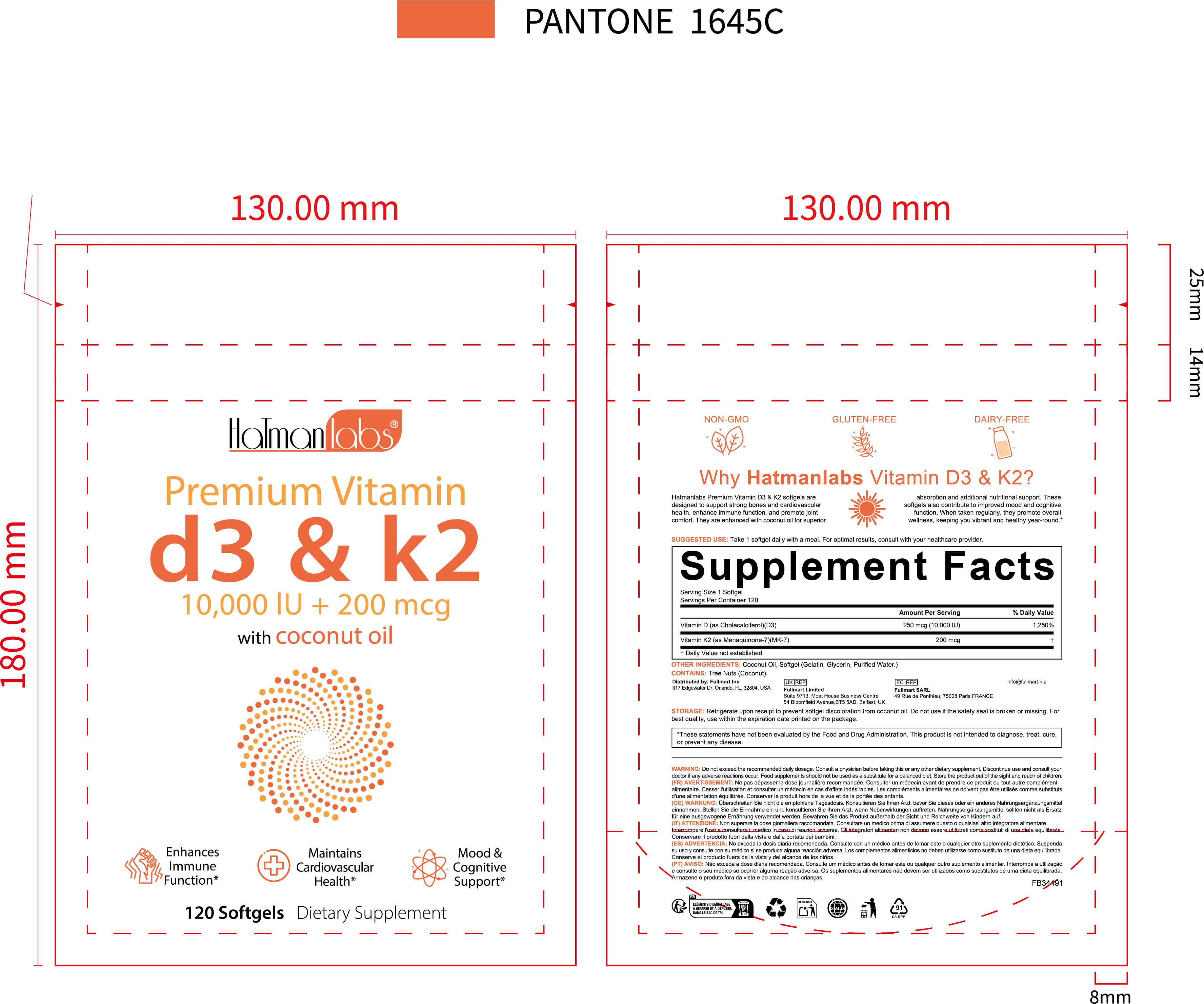 Hautuki Wellness (Vitamin D3, Vitamin K2) package label