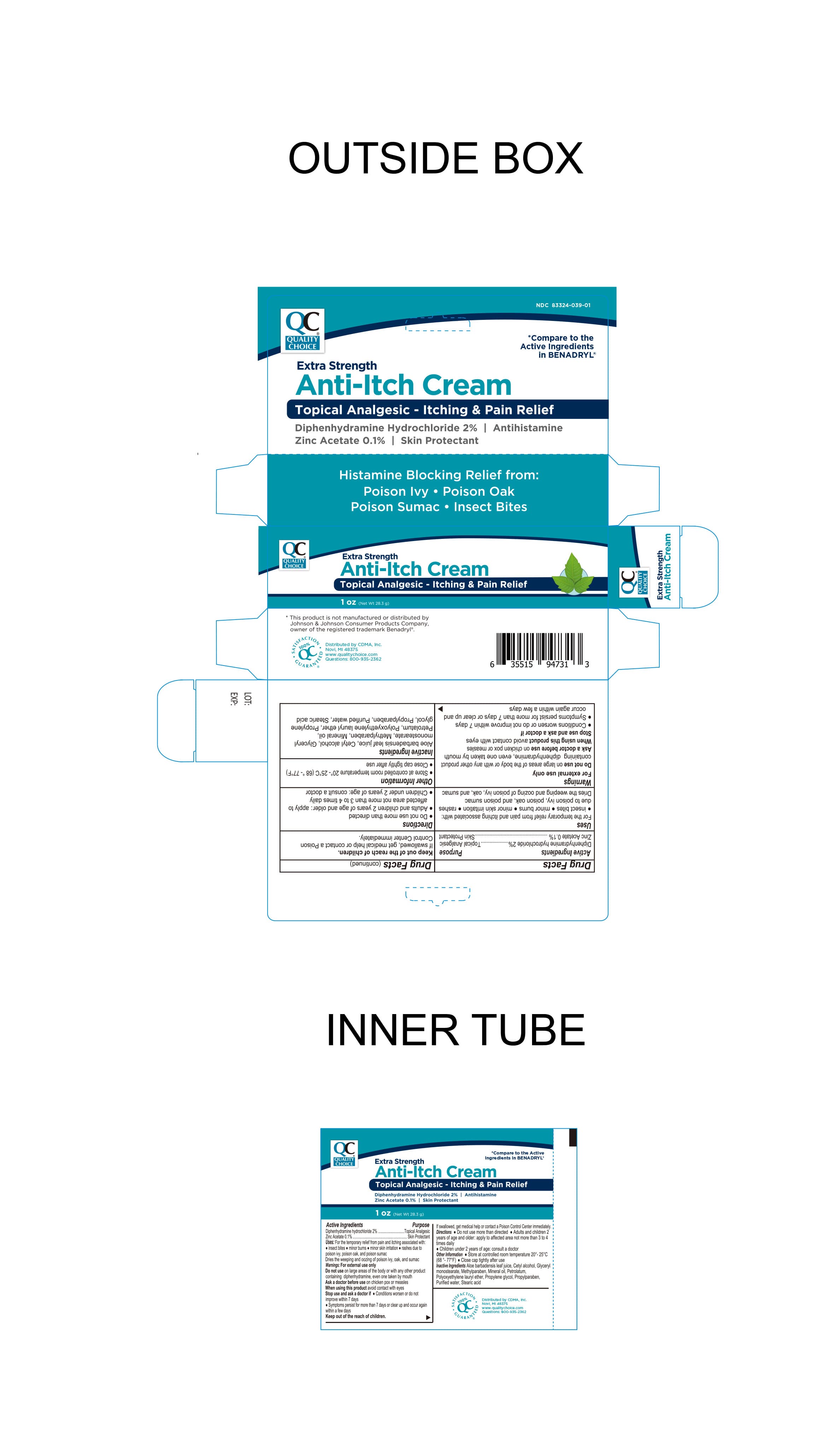 Itch Relief Cream (Zinc Acetate 0.1%, Diphenhydramine Hydrochloride 2%) package label
