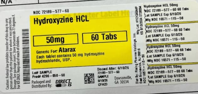 Hydroxyzine HCL — Reference image, actual packaging may vary
