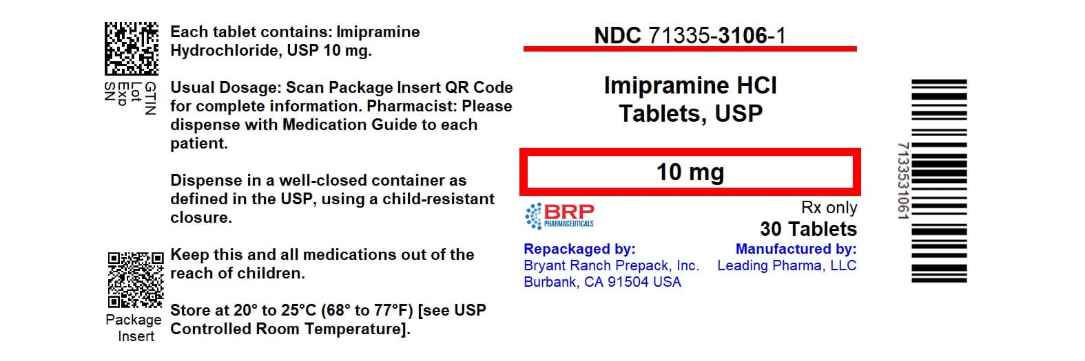 Imipramine Hydrochloride — Reference image, actual packaging may vary
