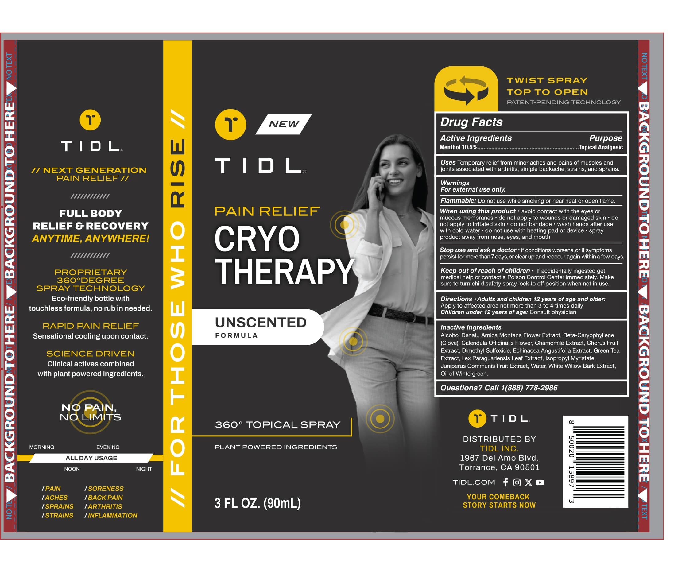 Tidl Pain Relief Cryo Therapy Unscented Formula Spray. — Reference image, actual packaging may vary