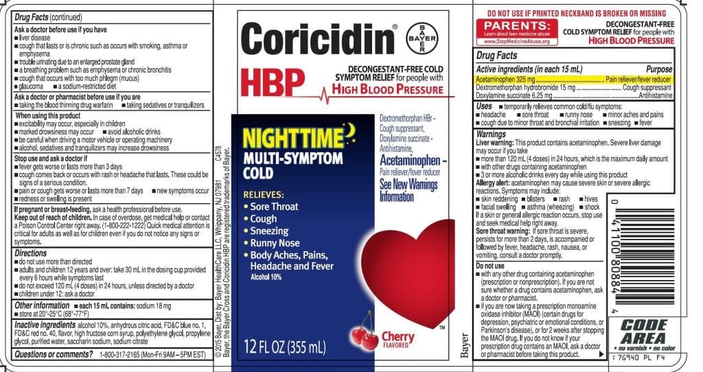 Coricidin Hbp Nighttime Multi-Symptom Cold package label