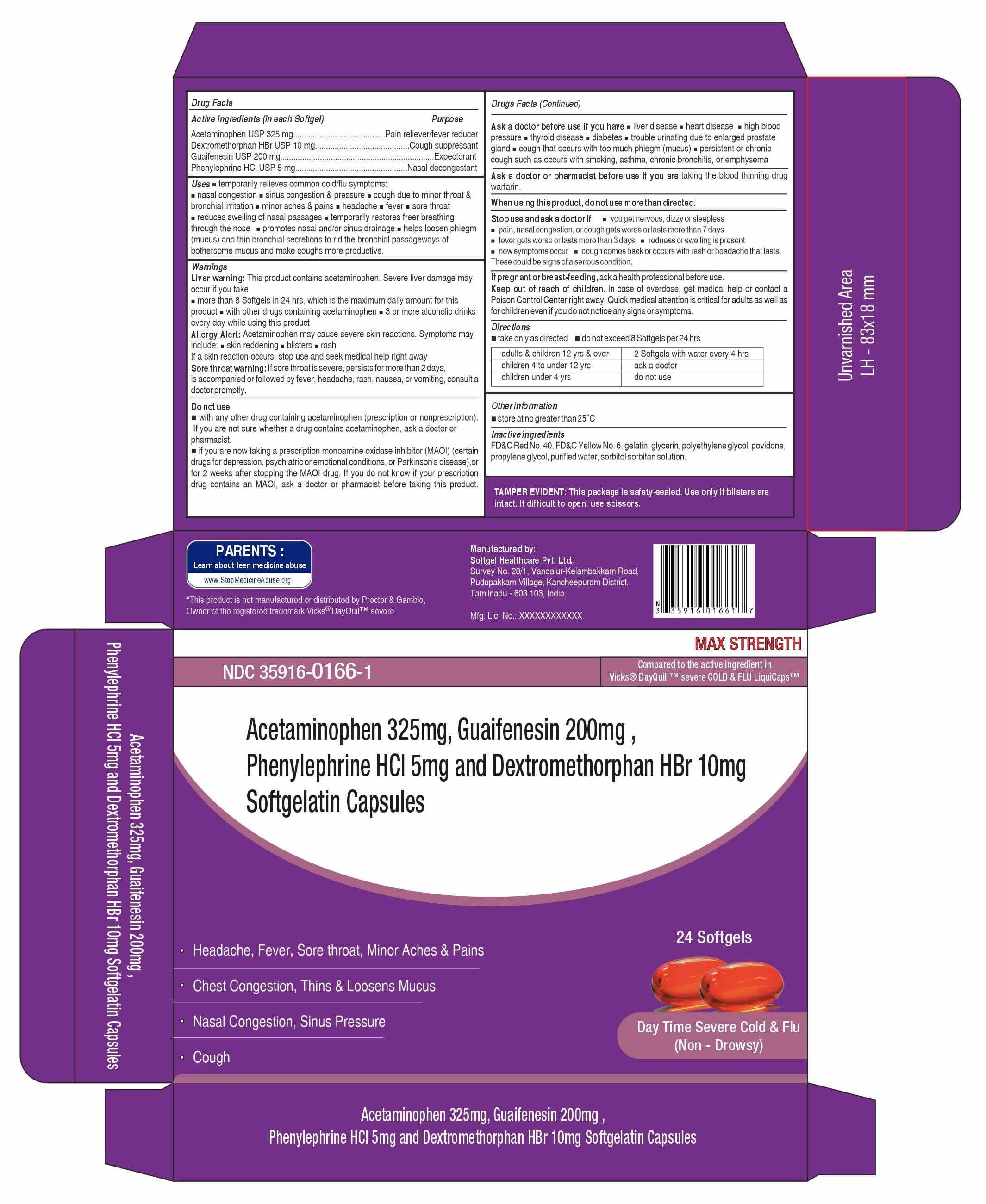 Acetaminophen, Guaifenesin, Phenylephrine HCL and Dextromethorphan HBR package label
