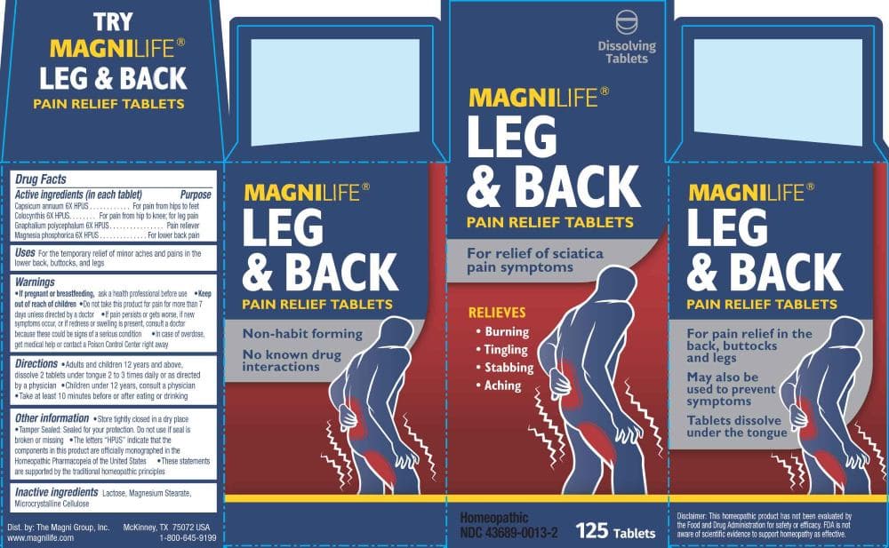 Leg and Back Pain Relief package label