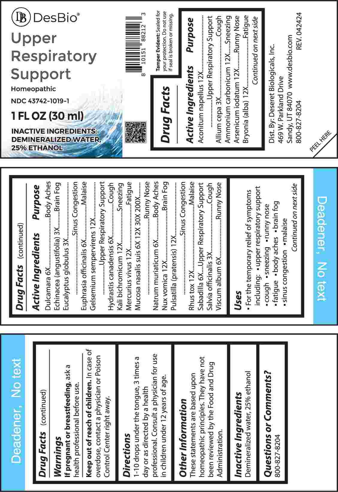 Upper Respiratory Support package label