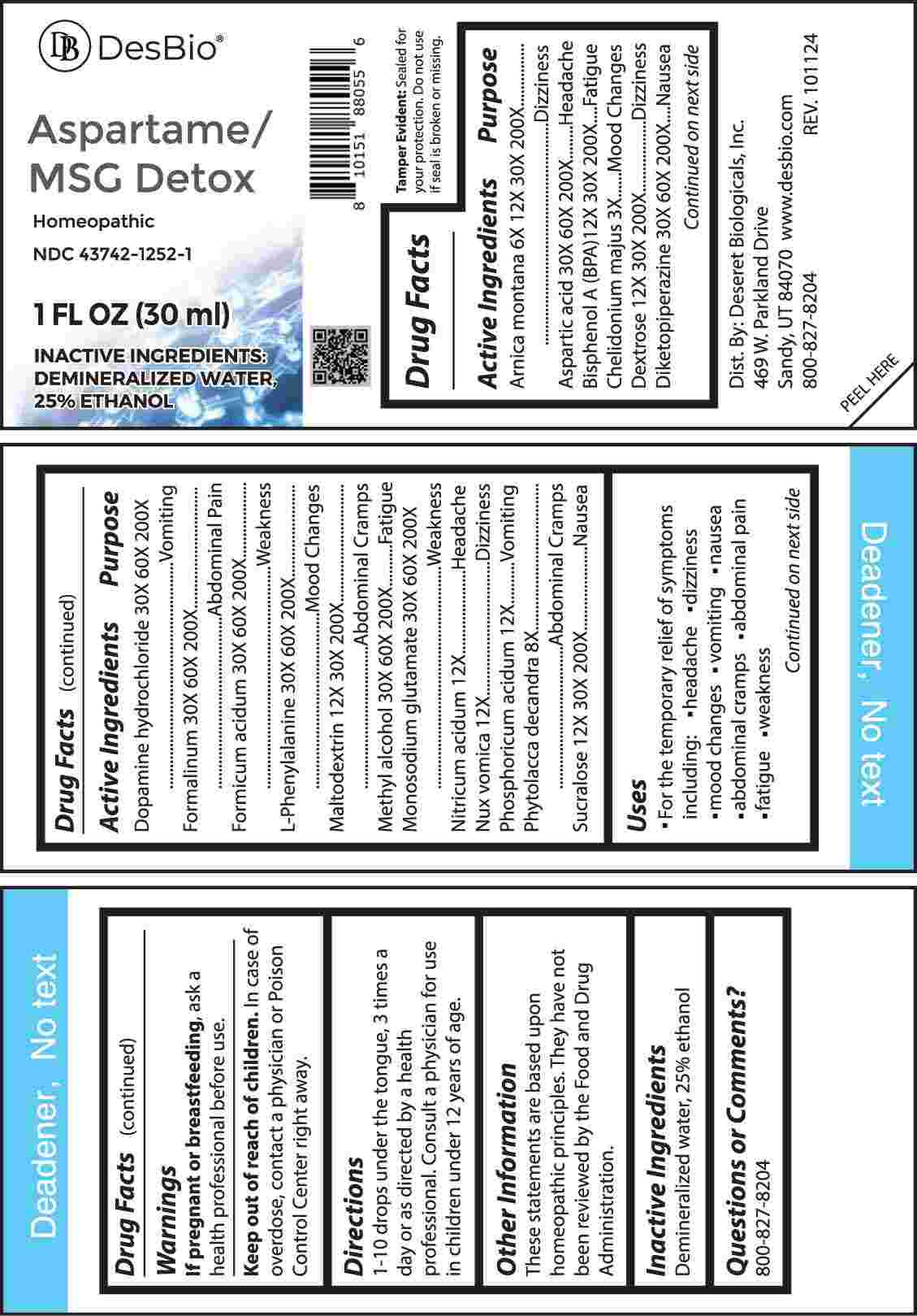 Aspartame/msg Detox package label