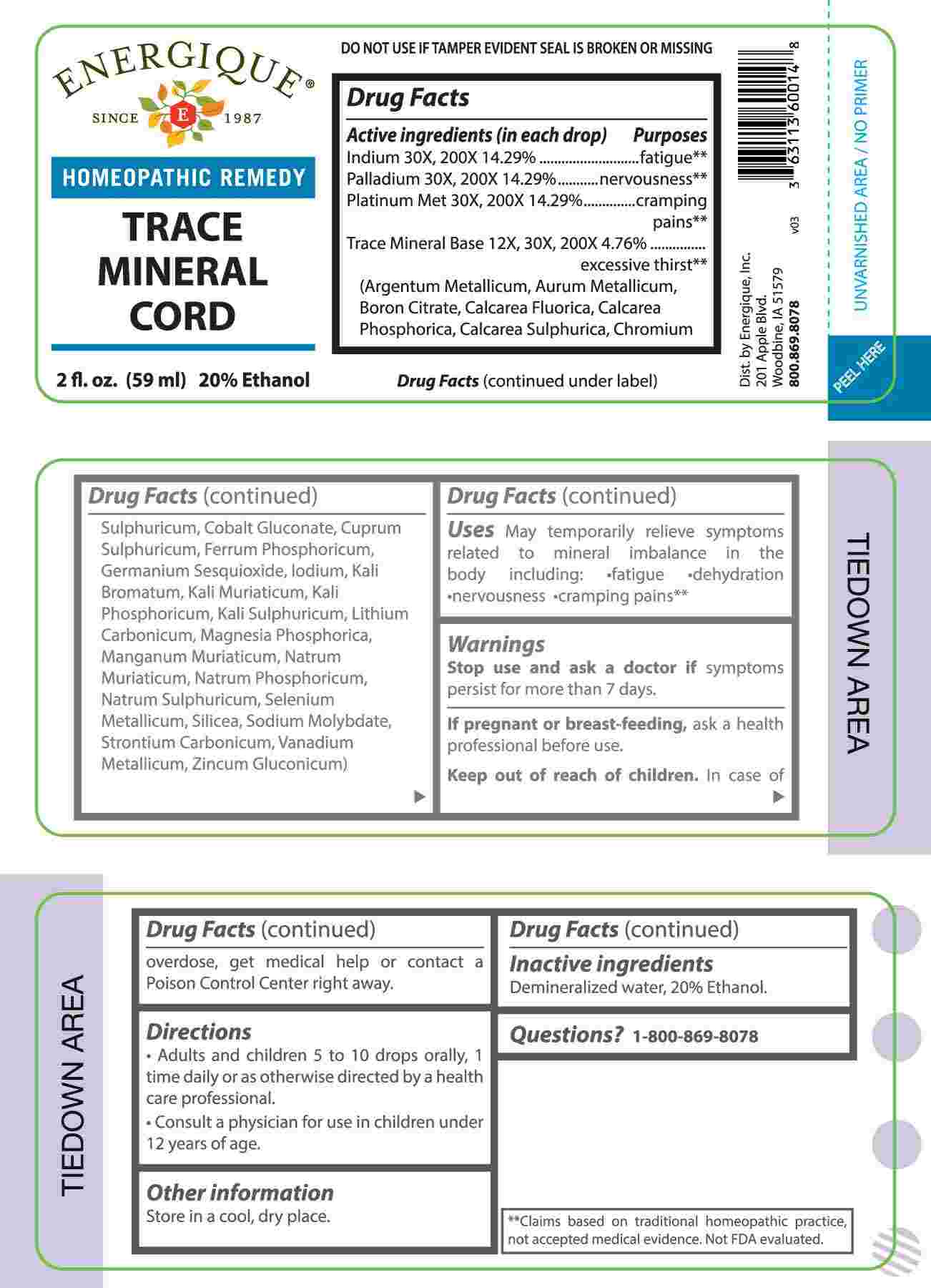 Trace Mineral Cord package label