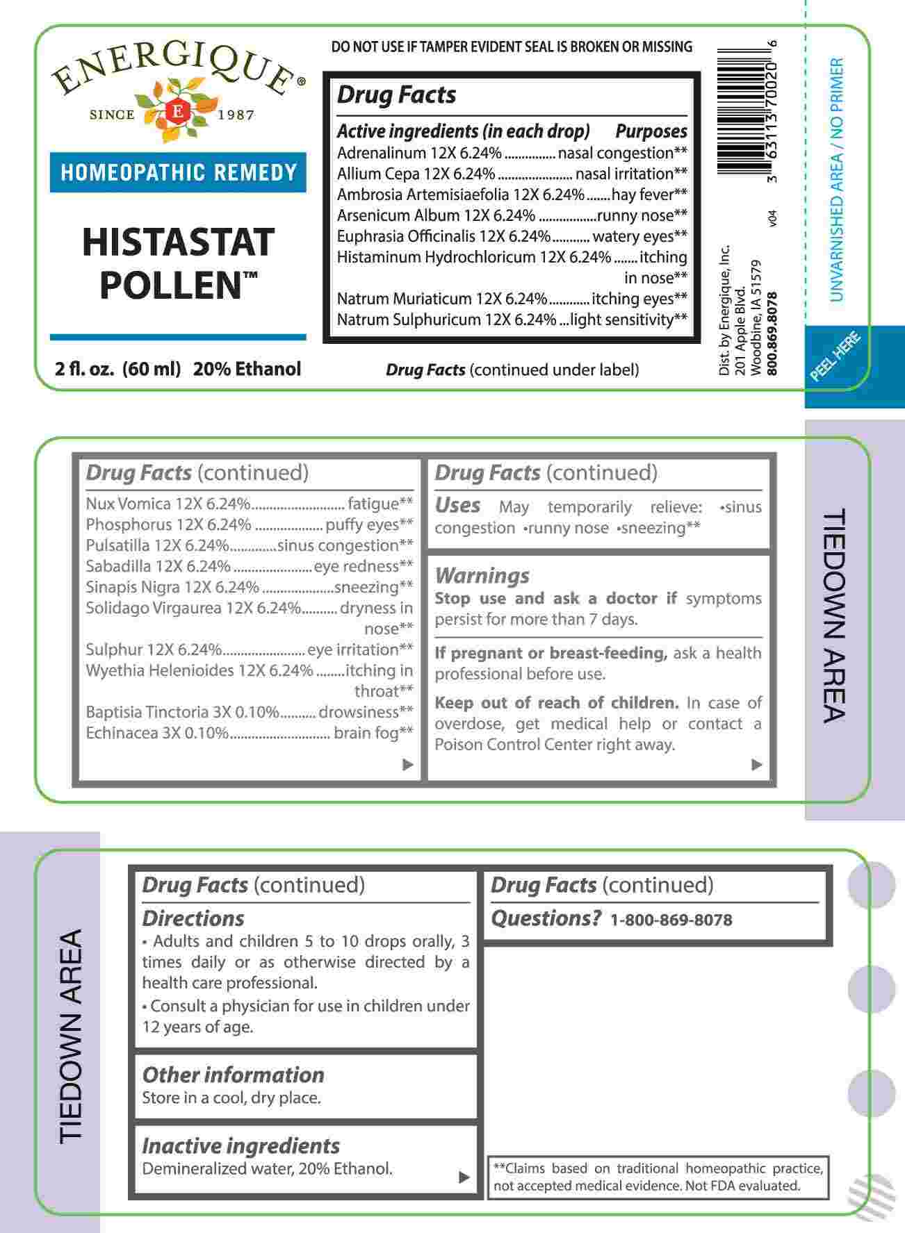 Histastat Pollen package label