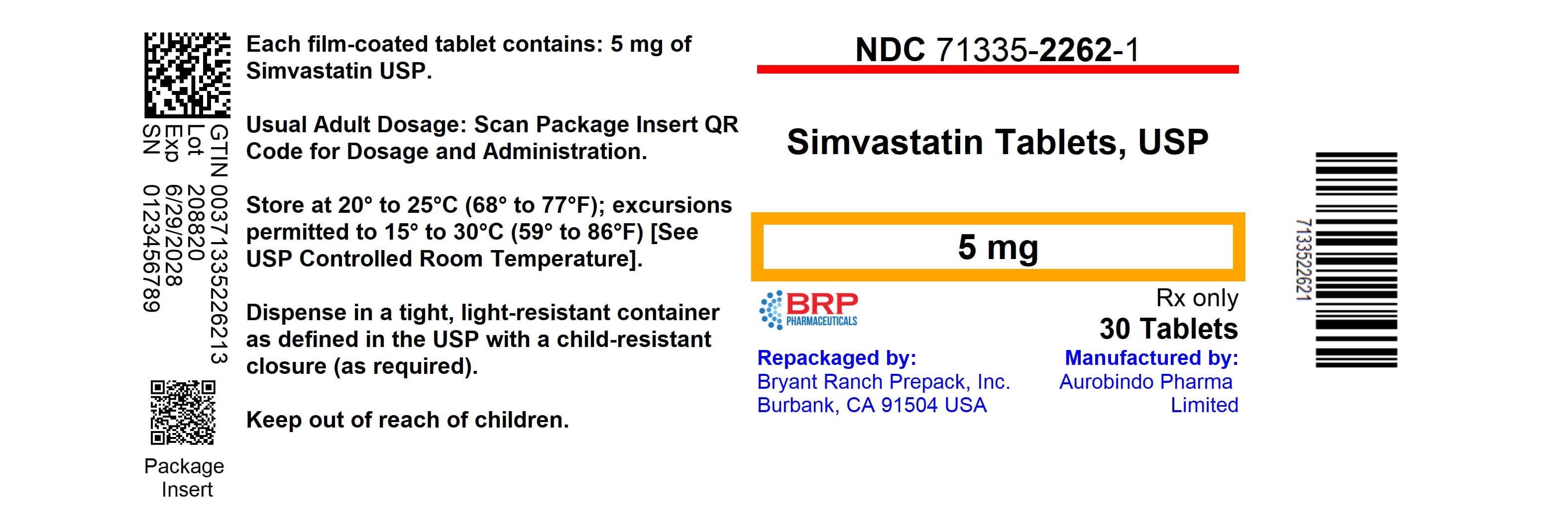 Simvastatin package label