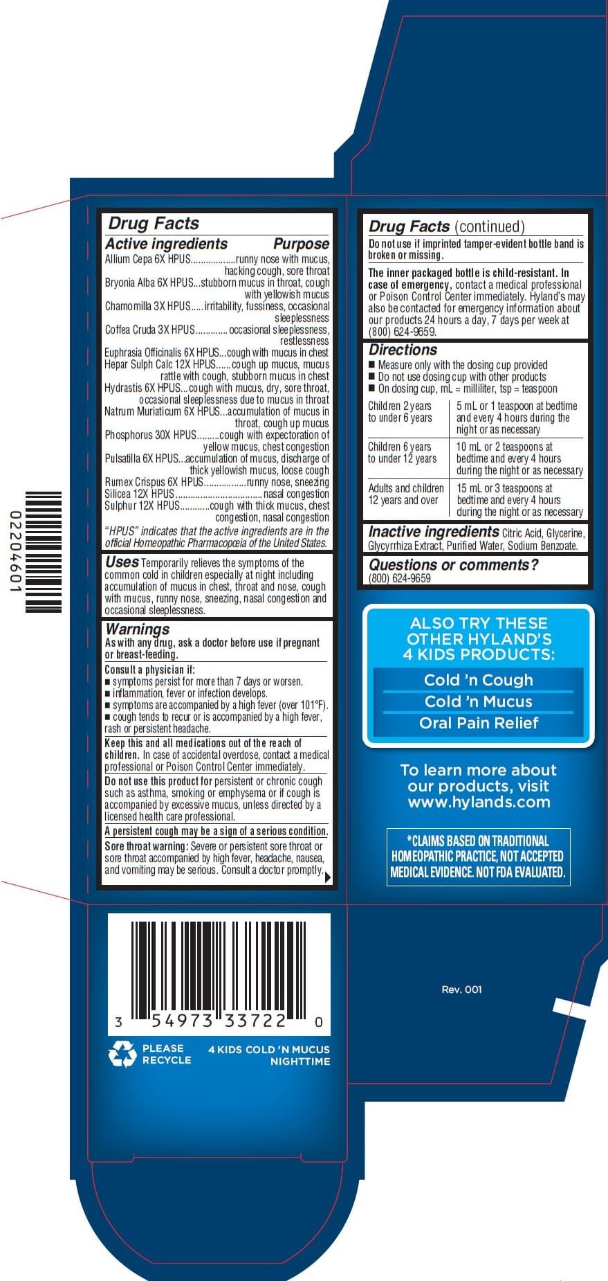 4 Kids Cold and Mucus Nighttime package label