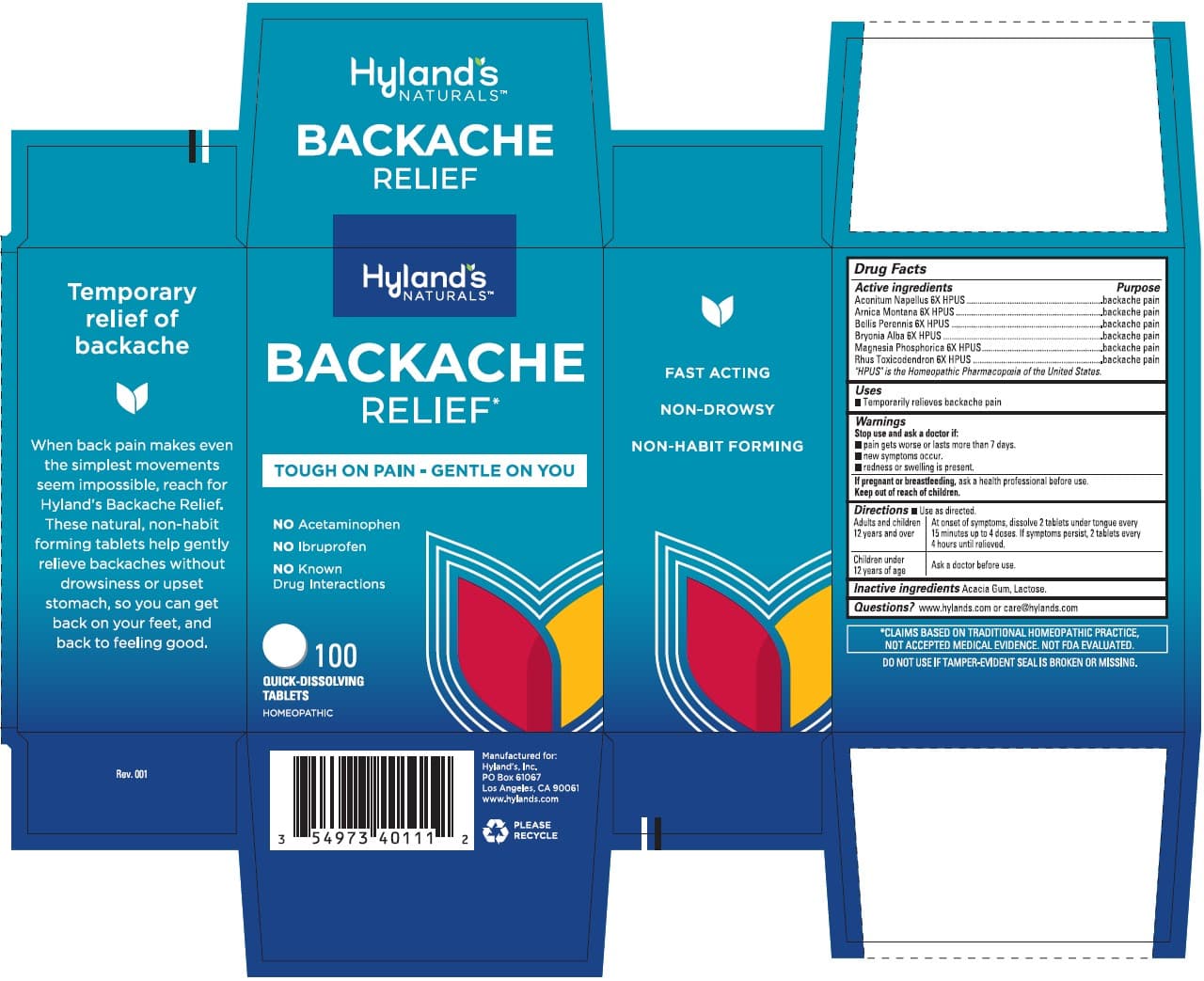 Backache Relief package label