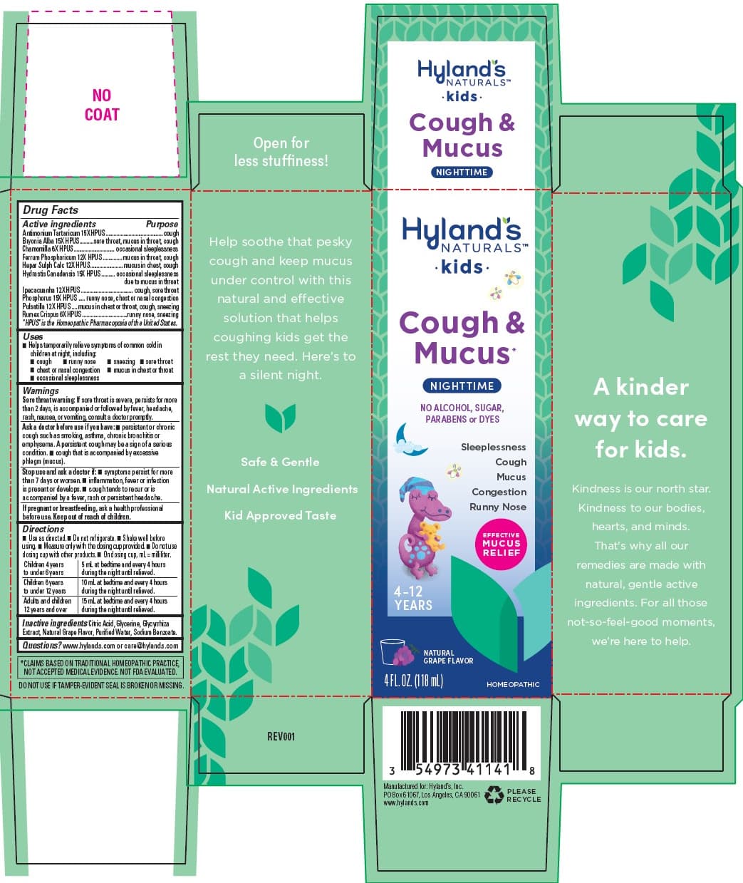 Kids Cough and Mucus Nighttime Grape package label