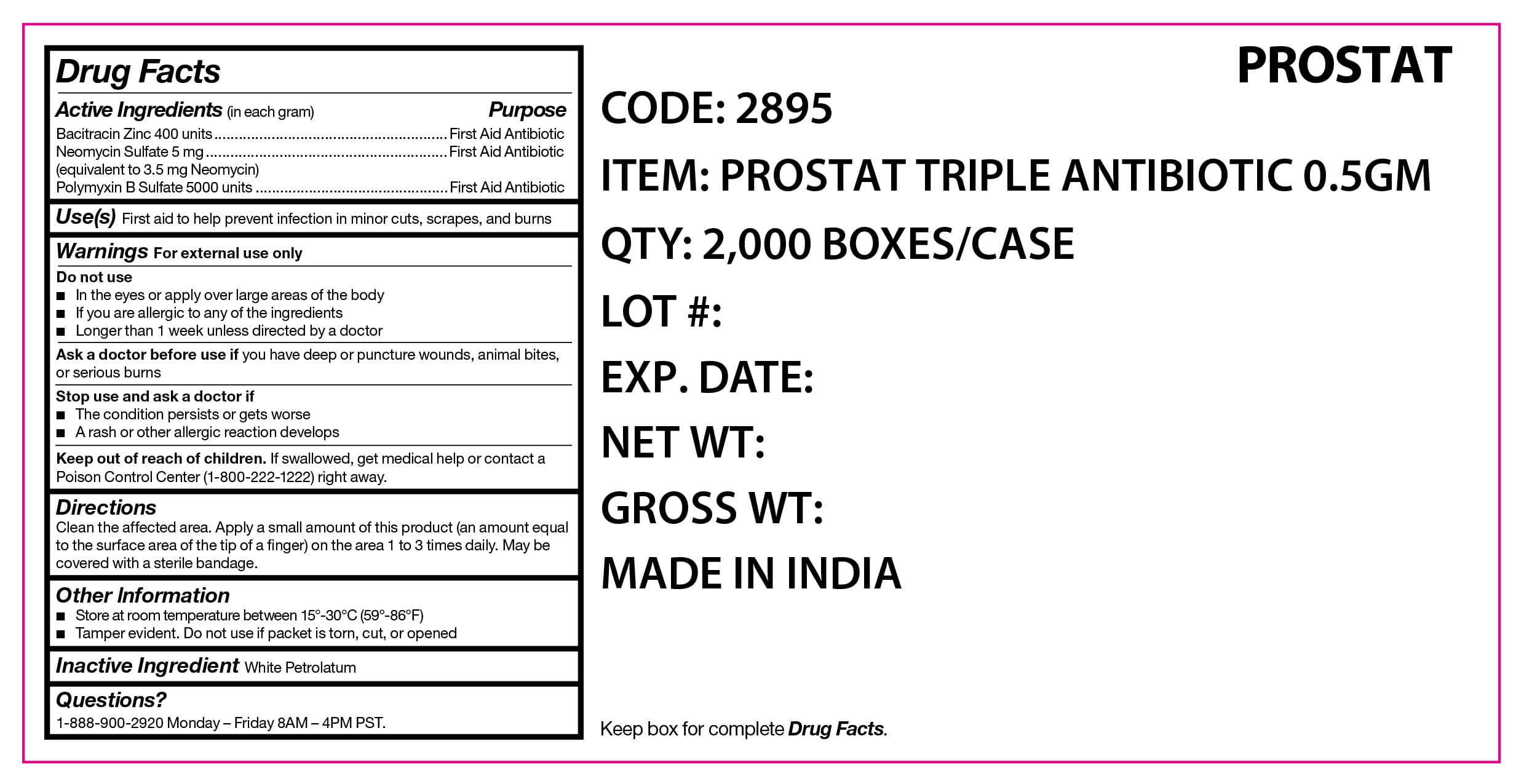 Ps - 2895 Triple Antibiotic , 0.5g package label