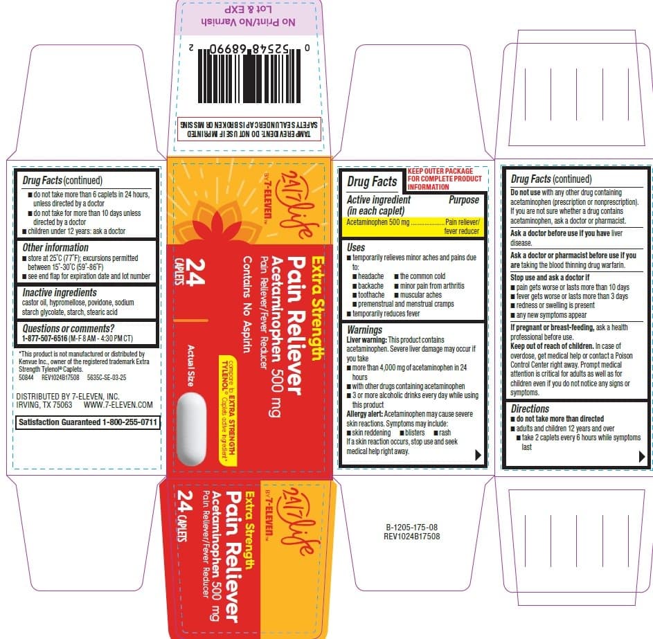 Pain Reliever, 24/7 Life by 7-Eleven package label