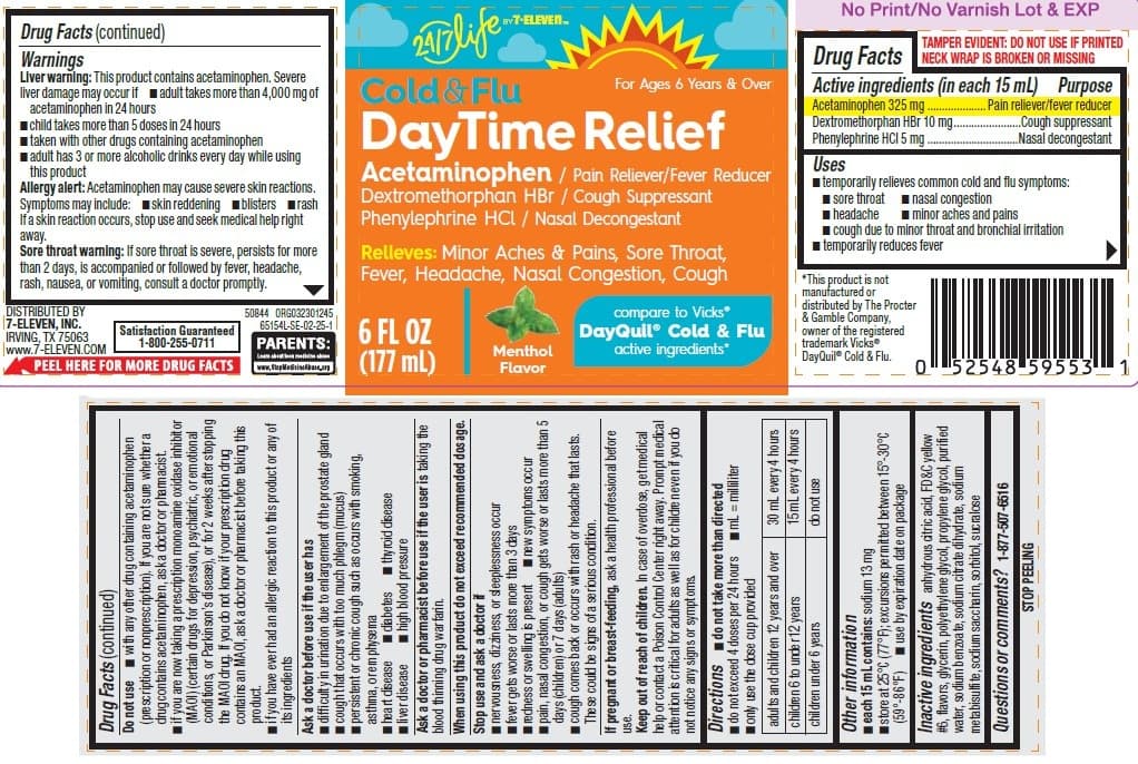 Daytime Relief, Cold and Flu, 24-7 Life by 7-Eleven package label