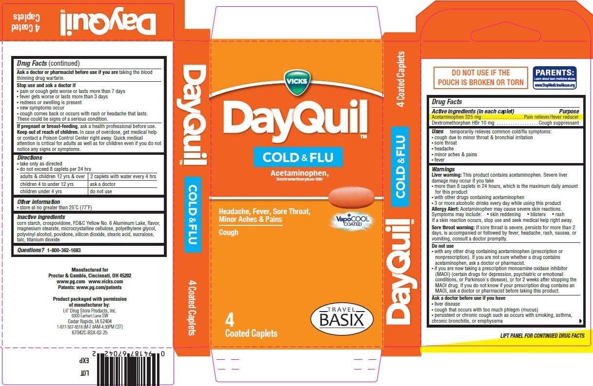 Dayquil Cold and Flu W/vapocool, 4ct (pe-Free), Lil Drug... package label