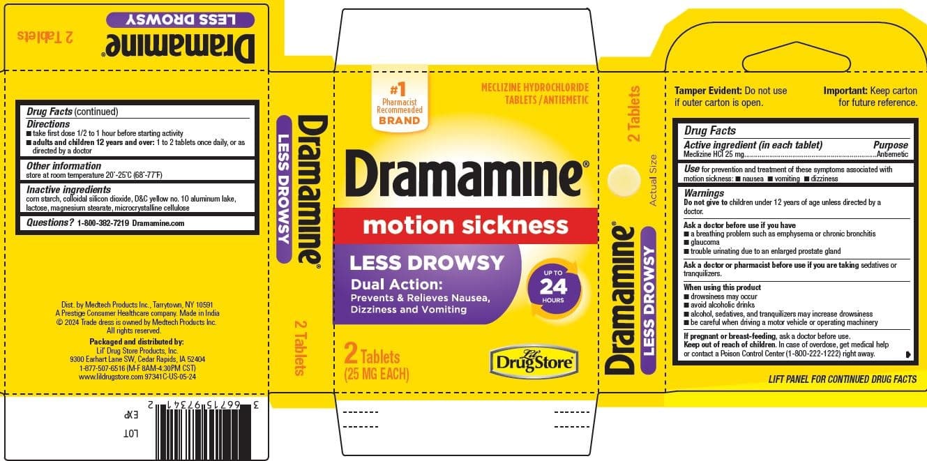 Dramamine Less Drowsy, Lil Drug Store package label